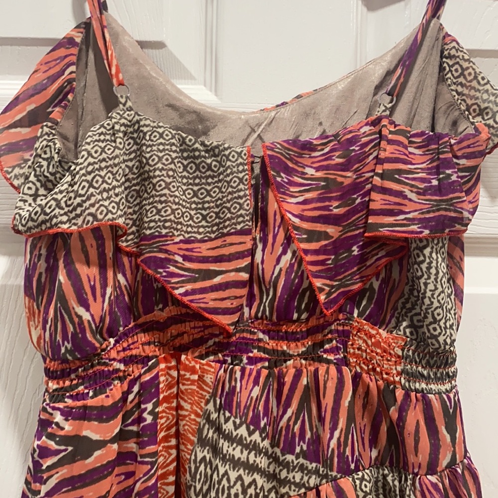 BEBE 2b RUFFLE DRESS XS LEATHER DETAIL-multi-color - Picture 7 of 10